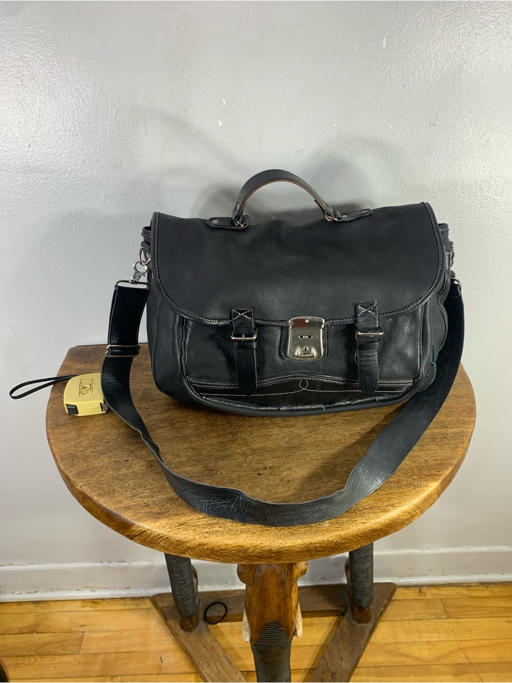 Rugby North America Black Leather Messenger Briefcase Lap too Bag Satchel